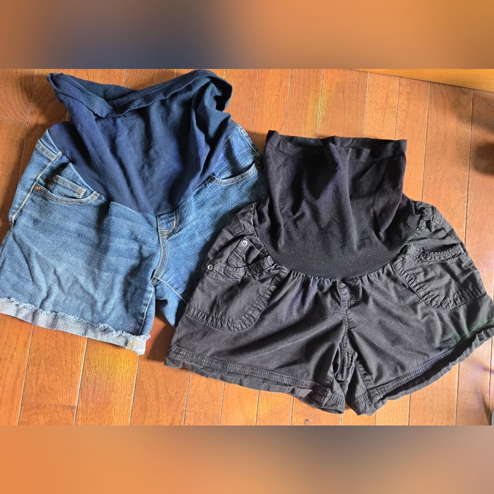 Maternity Jean And Black Shorts Small And Medium Lot Of 2 Indigo Blue 9" Belly